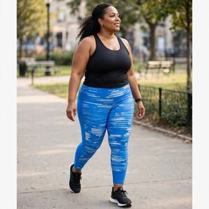 Reebok Women's Training Capri Leggings Blue/White Athletic 4XOT Plus Size